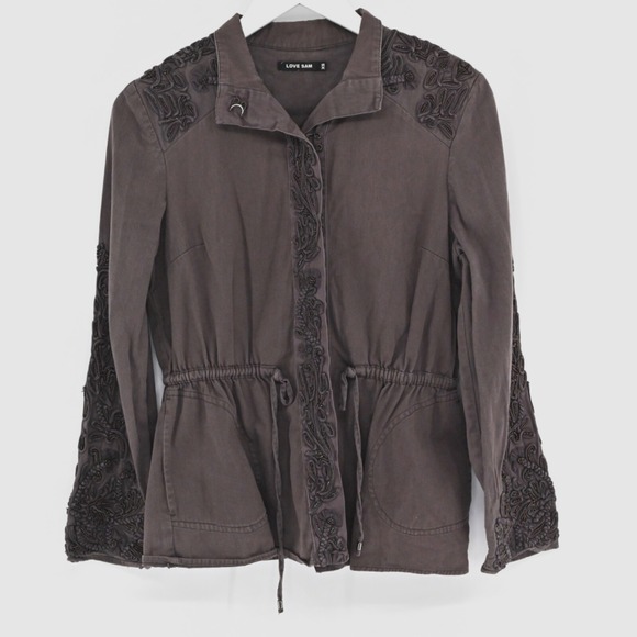 Anthropologie Jackets & Blazers - Anthropologie Love Sam Travis Jacket Womens Size XS Military Brown Embellished